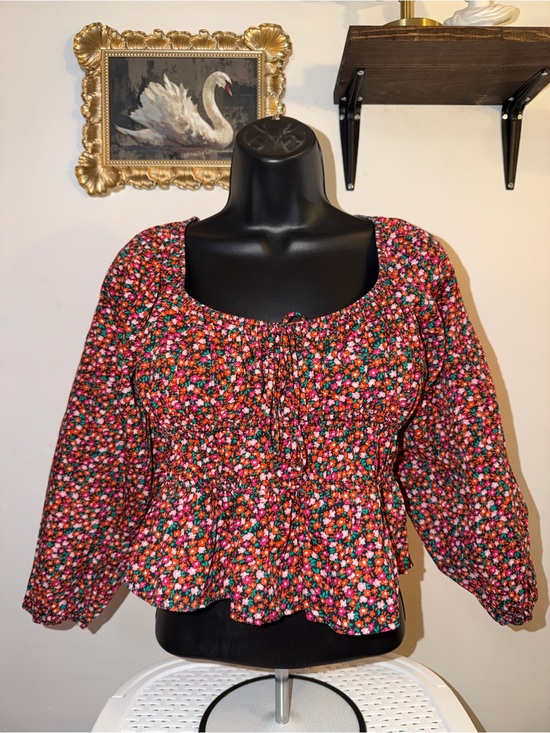 Zara Tops - Zara Pink Multi Floral Smocked Peasant Blouse